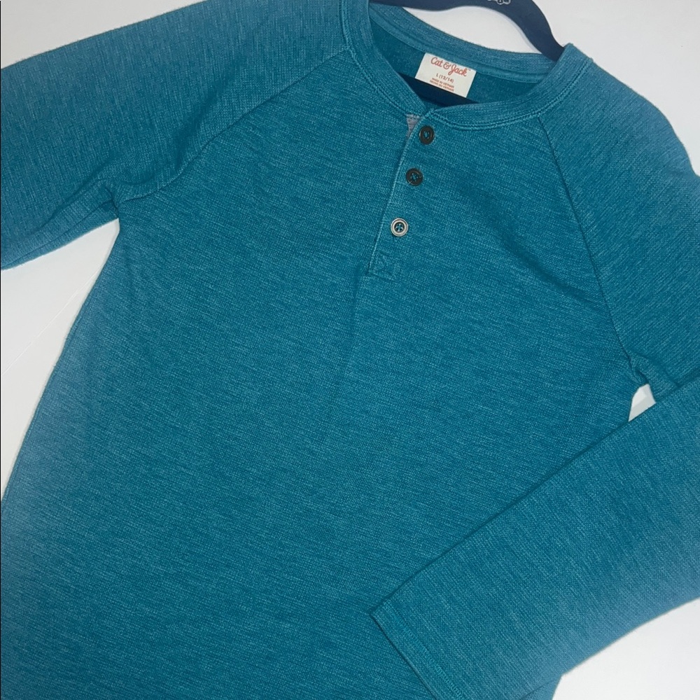 Boys Cat & Jack Teal Long Sleeve Henley Shirt